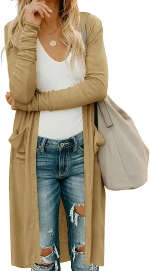 Alaster Queen Women's Hooded Long Cardigans Open Front Long Sleeve Lightweight Cardigan for Women with Pockets