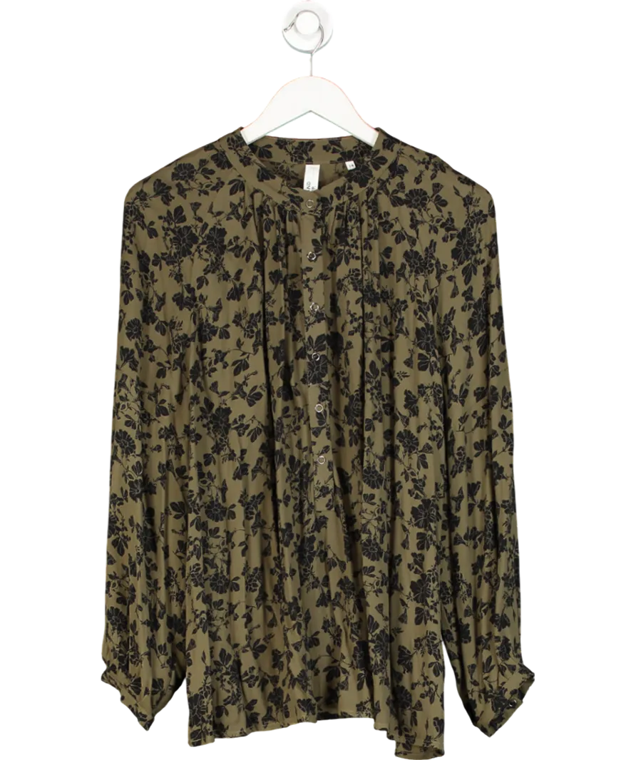AND/OR John Lewis Khaki / Black Floral Print Longline Blouse UK 14