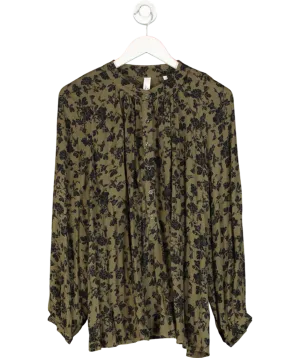 AND/OR John Lewis Khaki / Black Floral Print Longline Blouse UK 14