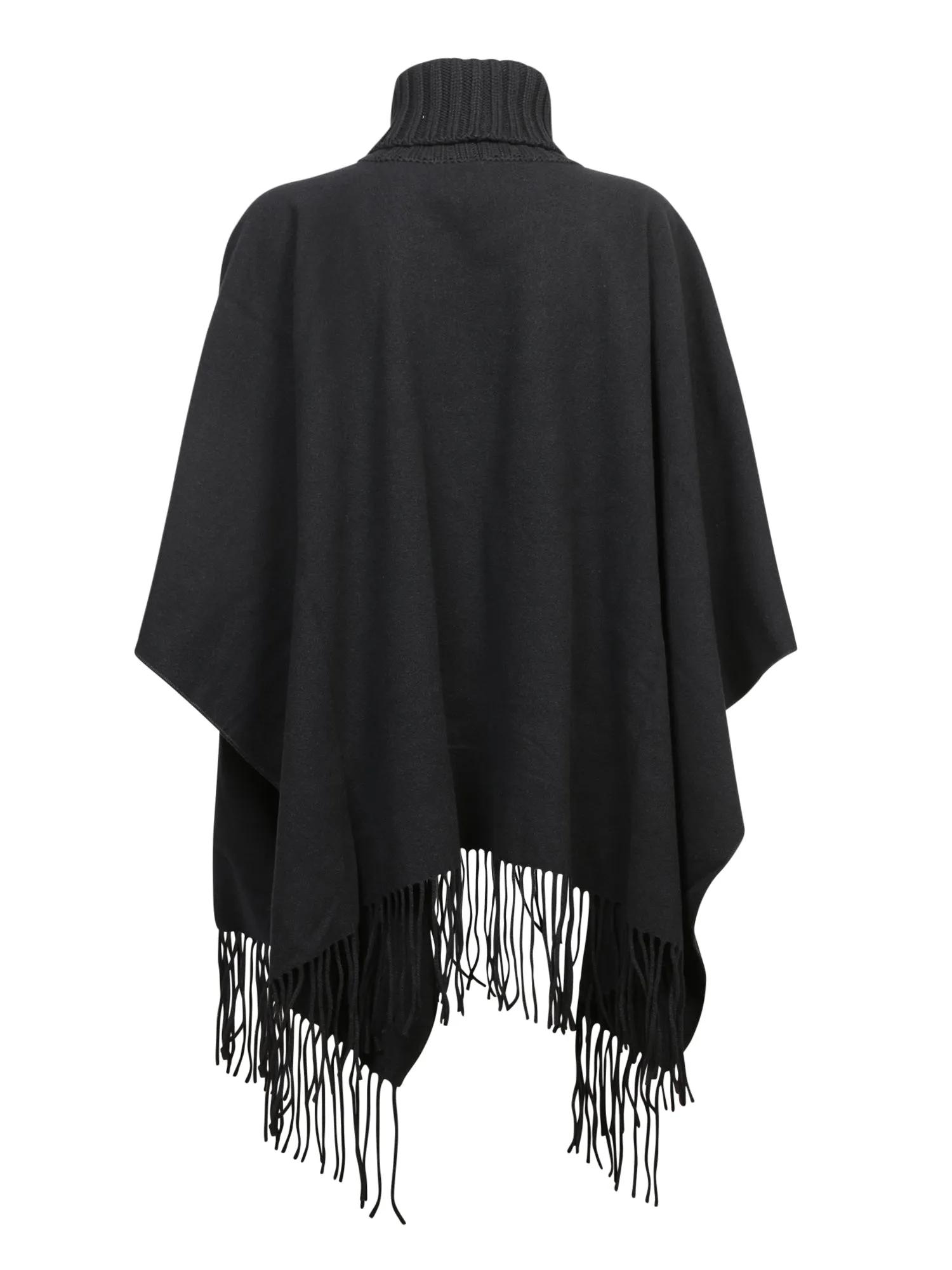 Black Wool Silk Fringes Cape
