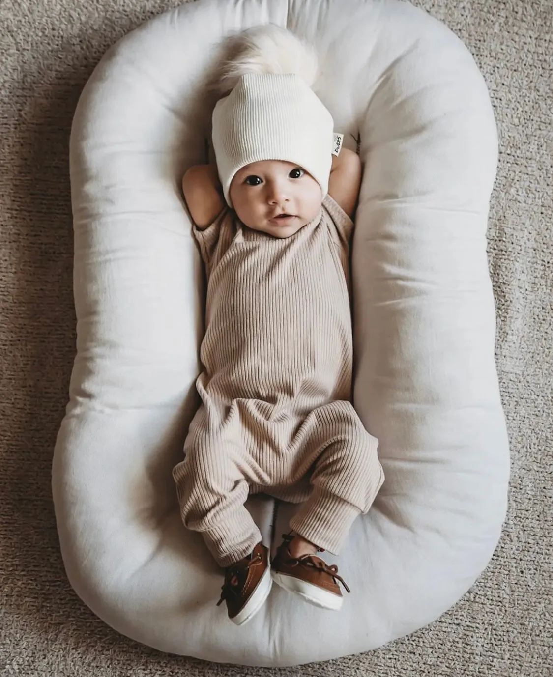 Cream Ribbed Faux Fur Pom Pom Hat and Infinity Scarf