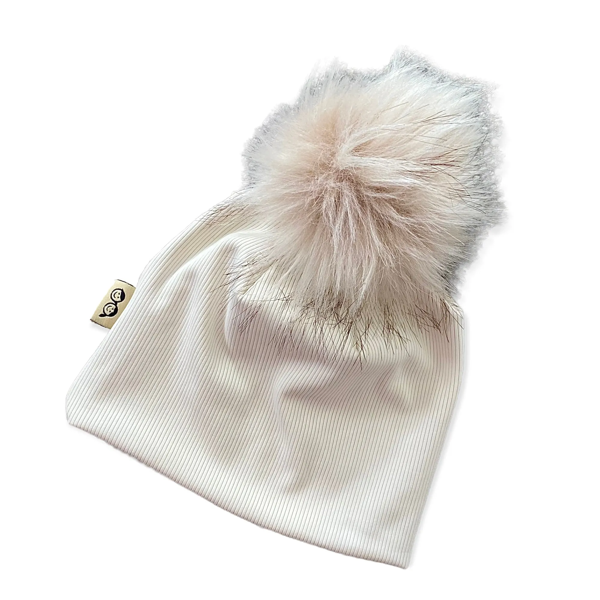 Cream Ribbed Faux Fur Pom Pom Hat and Infinity Scarf