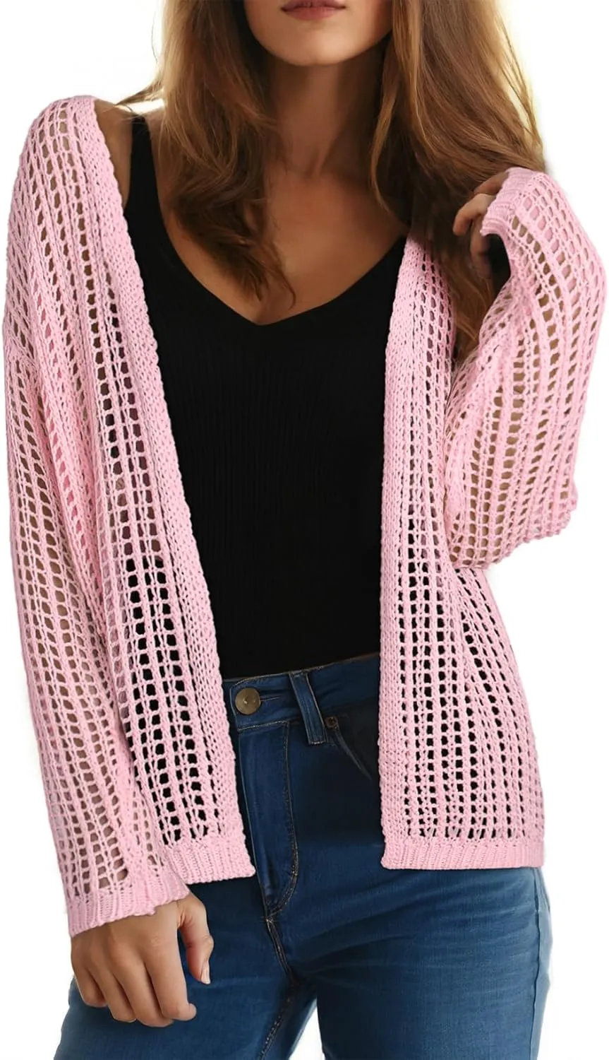 Dokotoo Womens Crochet Cardigan Sweater Boho Cover-ups Oversized Open Front Tunic Summer Outwear