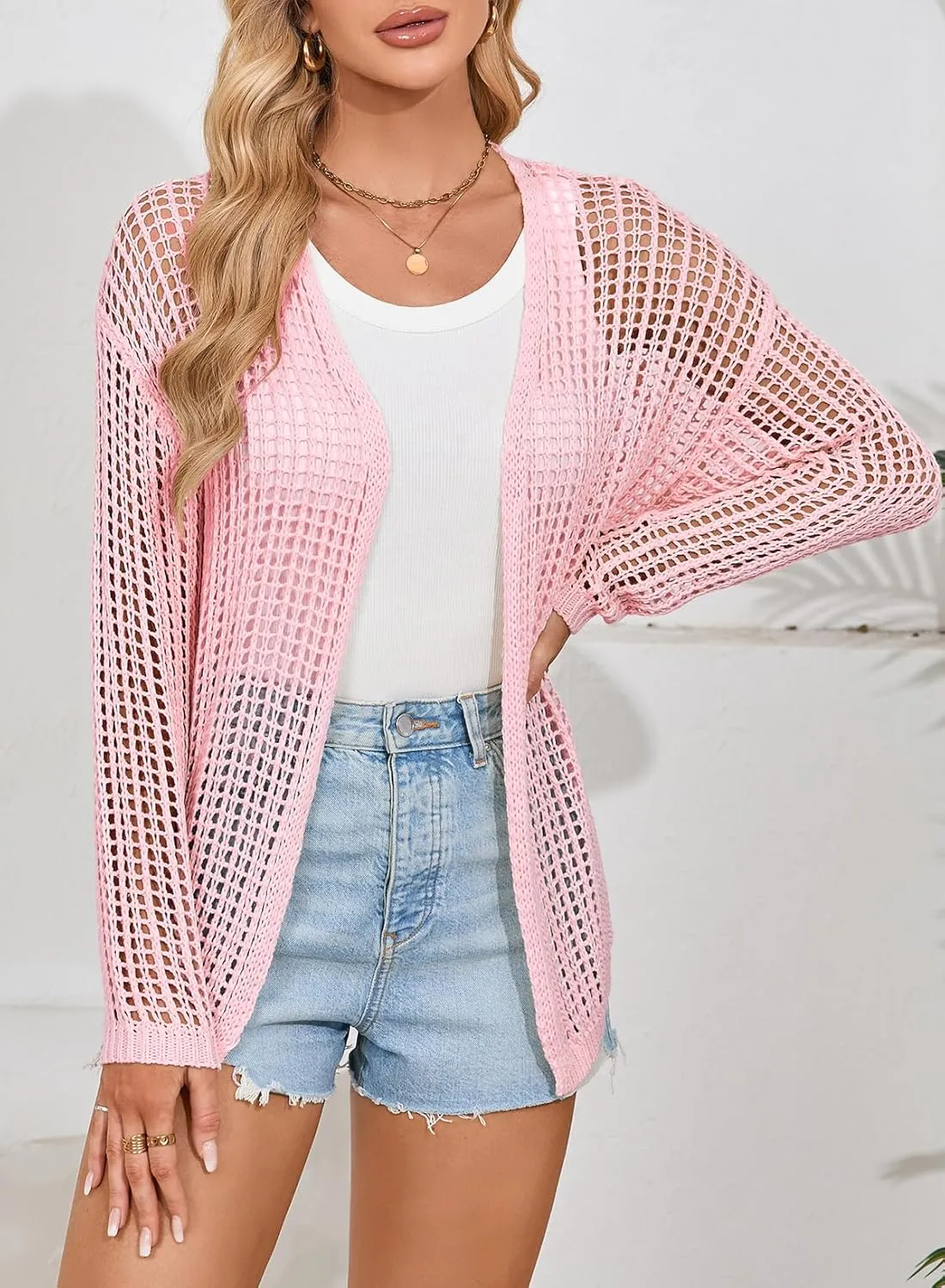Dokotoo Womens Crochet Cardigan Sweater Boho Cover-ups Oversized Open Front Tunic Summer Outwear