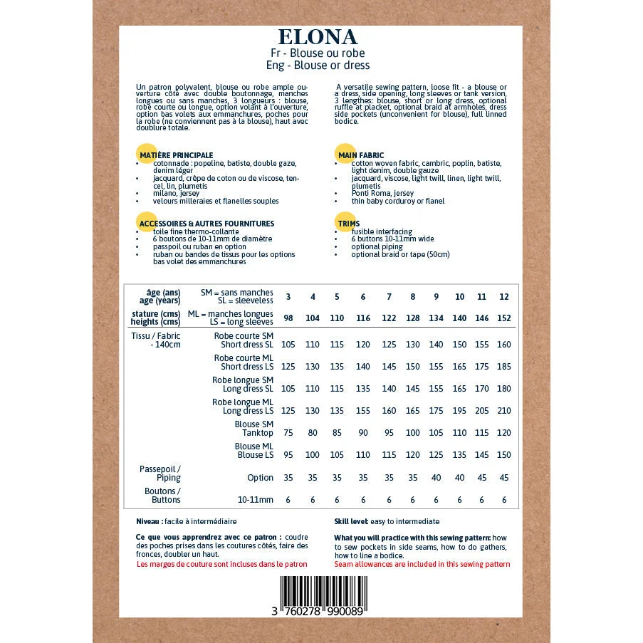 Duo for woman and kid ELONA blouse and dress - paper sewing pattern