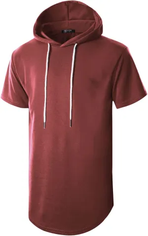 GIVON Men's Short Sleeve Pullover Hoodie Hipster Longline Hooded Shirt Lightweight Cotton Blend Casual Streetwear