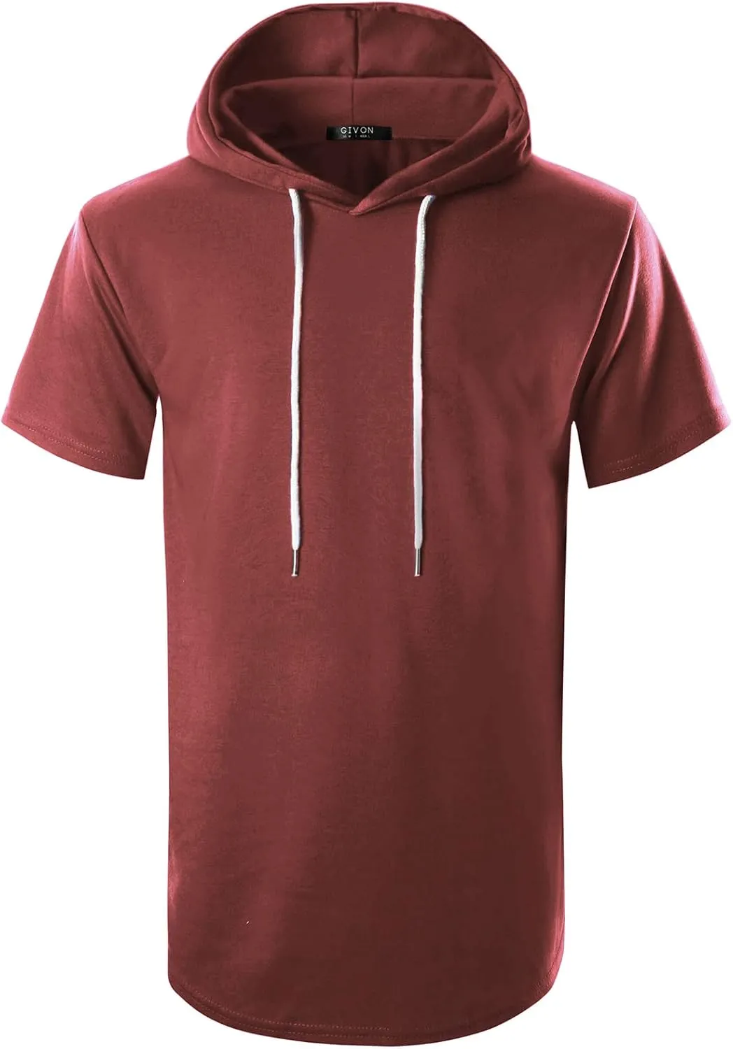 GIVON Men's Short Sleeve Pullover Hoodie Hipster Longline Hooded Shirt Lightweight Cotton Blend Casual Streetwear