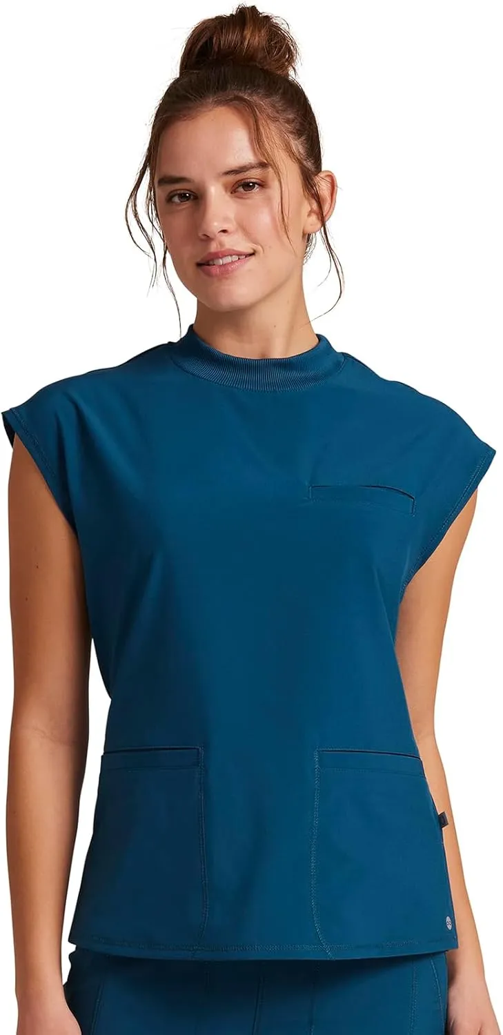 Infinity Mock Neck Top for Women with 4 Pockets, Dolman Sleeves, and Rib-Knit Back Panel - Stylish Medical Top CK742A