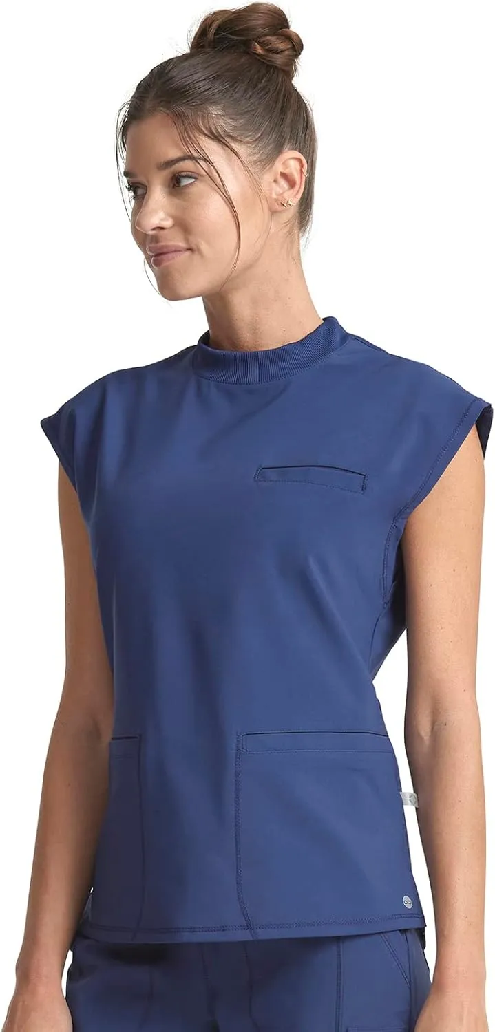 Infinity Mock Neck Top for Women with 4 Pockets, Dolman Sleeves, and Rib-Knit Back Panel - Stylish Medical Top CK742A