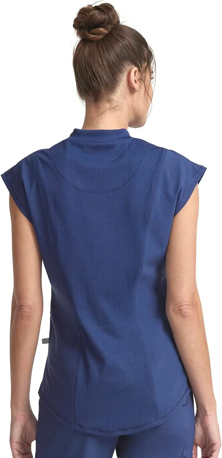 Infinity Mock Neck Top for Women with 4 Pockets, Dolman Sleeves, and Rib-Knit Back Panel - Stylish Medical Top CK742A