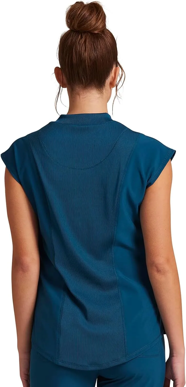Infinity Mock Neck Top for Women with 4 Pockets, Dolman Sleeves, and Rib-Knit Back Panel - Stylish Medical Top CK742A