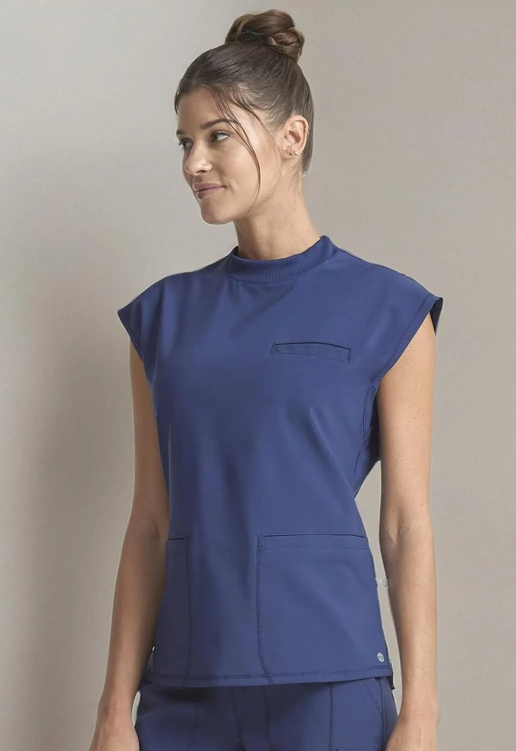 Infinity Mock Neck Top for Women with 4 Pockets, Dolman Sleeves, and Rib-Knit Back Panel - Stylish Medical Top CK742A
