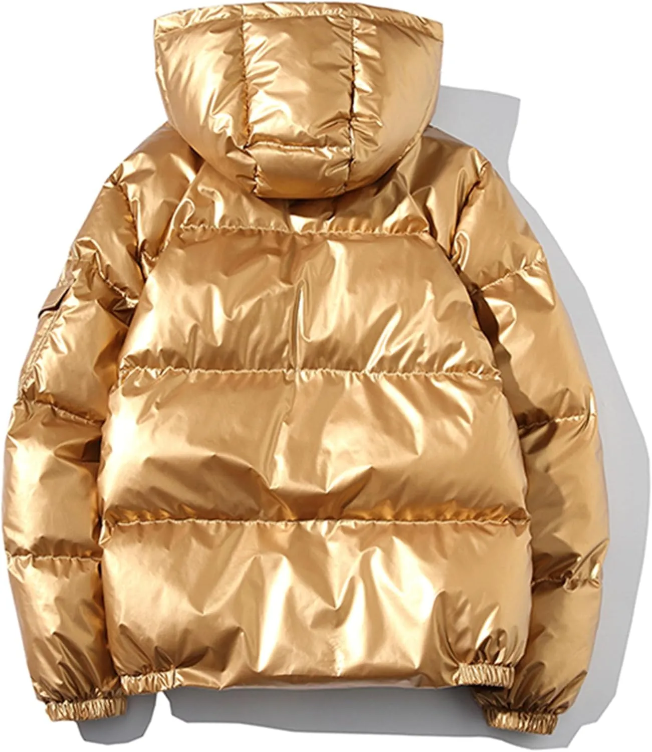 Maiyifu-GJ Men's Metallic Hooded Puffer Jacket Winter Warm Down Jackets Full Zip Alternative Quilted Padded Coat
