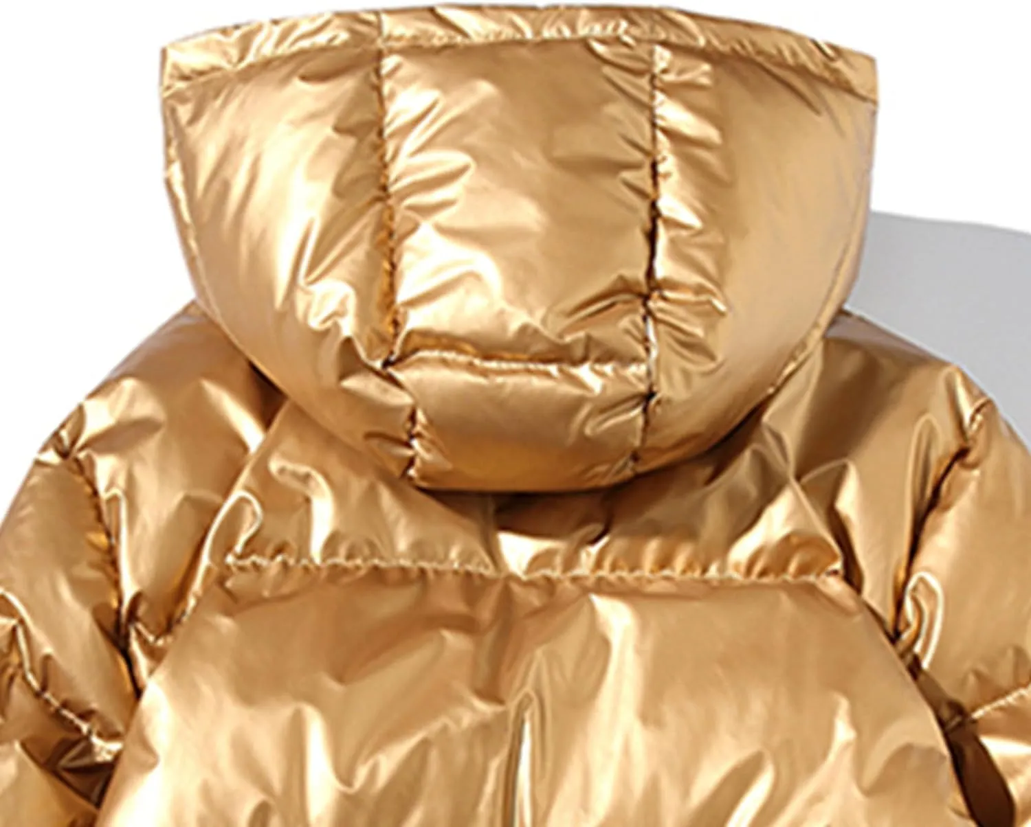 Maiyifu-GJ Men's Metallic Hooded Puffer Jacket Winter Warm Down Jackets Full Zip Alternative Quilted Padded Coat