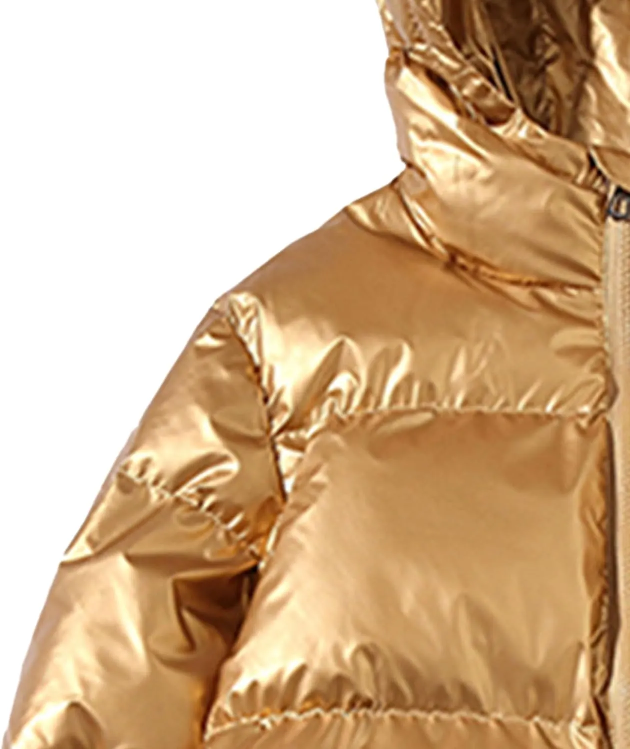 Maiyifu-GJ Men's Metallic Hooded Puffer Jacket Winter Warm Down Jackets Full Zip Alternative Quilted Padded Coat