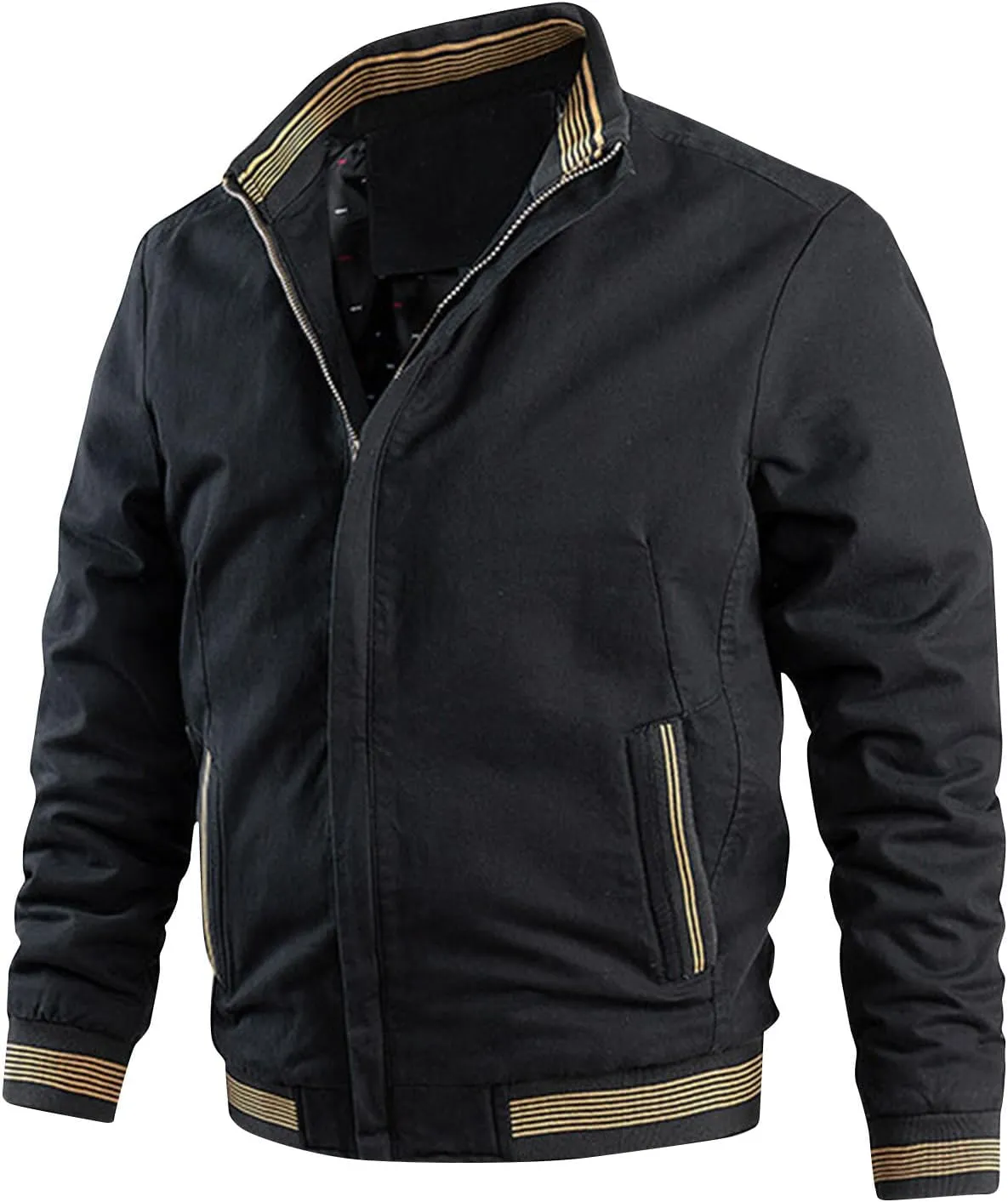 Men Bomber Jacket,Casual Fleece Lined Jacket Men Fall Winter Warm Full Zip Lightweight Jacket Outwear with Pockets