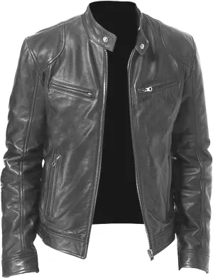 Men Slim Fit Motorcyle Leather Jacket Zip-Up Windbreaker Leather Jackets Lightweight PU Vintage Biker Coat