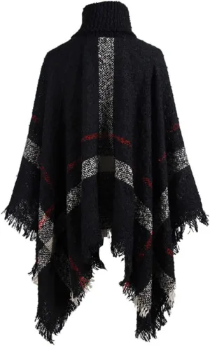 QZUnique Women's Turtleneck Poncho Sweater Knit Cape Pullover Shawl Wrap Dress Ponchos Tassels