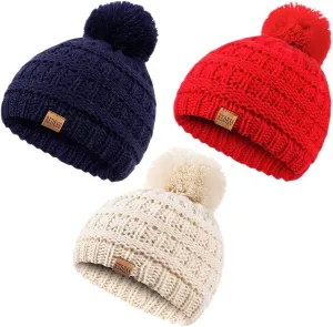 REDESS Baby Kids Winter Warm Hats, Infant Toddler Children Pom Pom Beanie Knit Cap Girls Boys