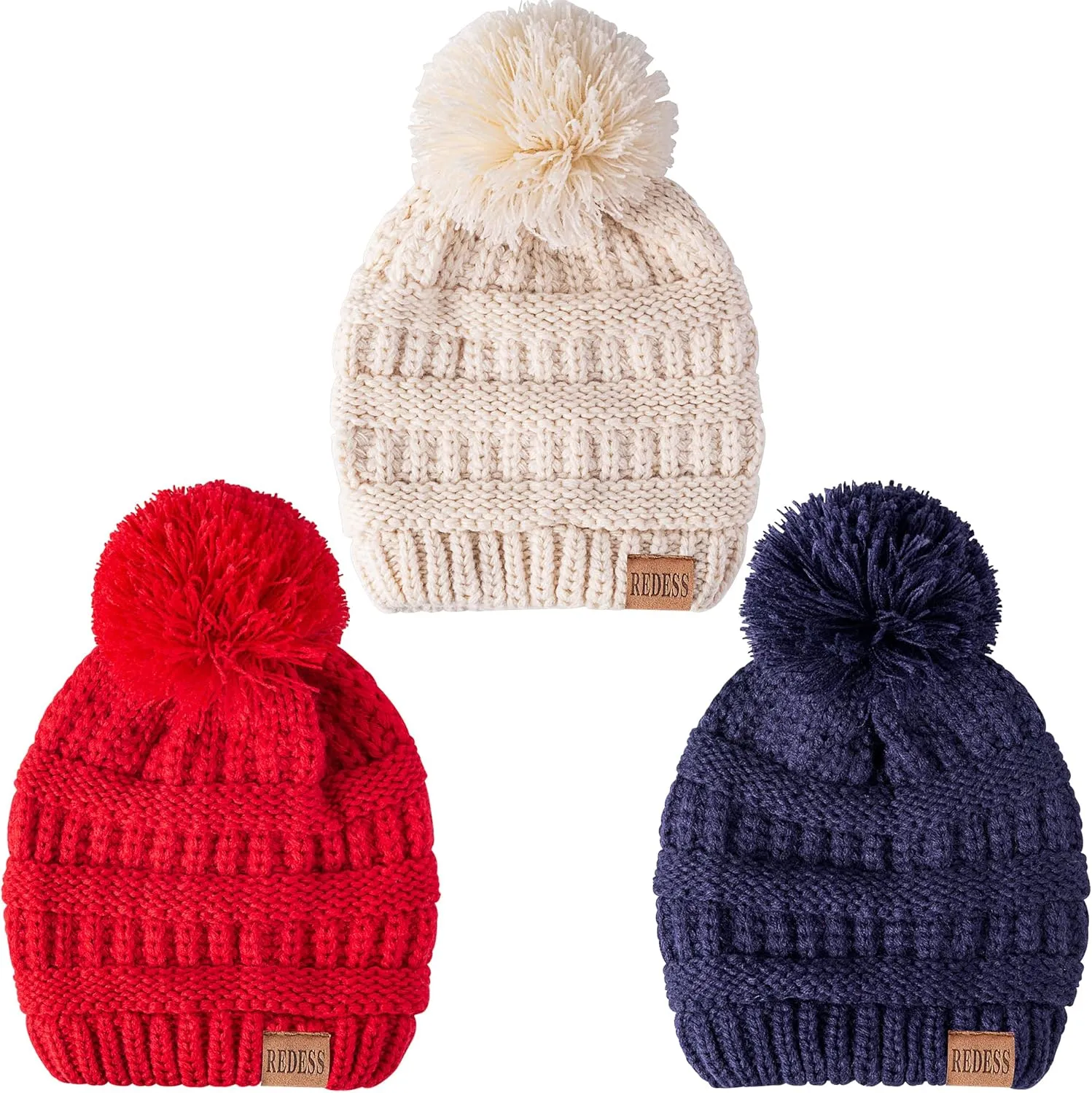 REDESS Baby Kids Winter Warm Hats, Infant Toddler Children Pom Pom Beanie Knit Cap Girls Boys