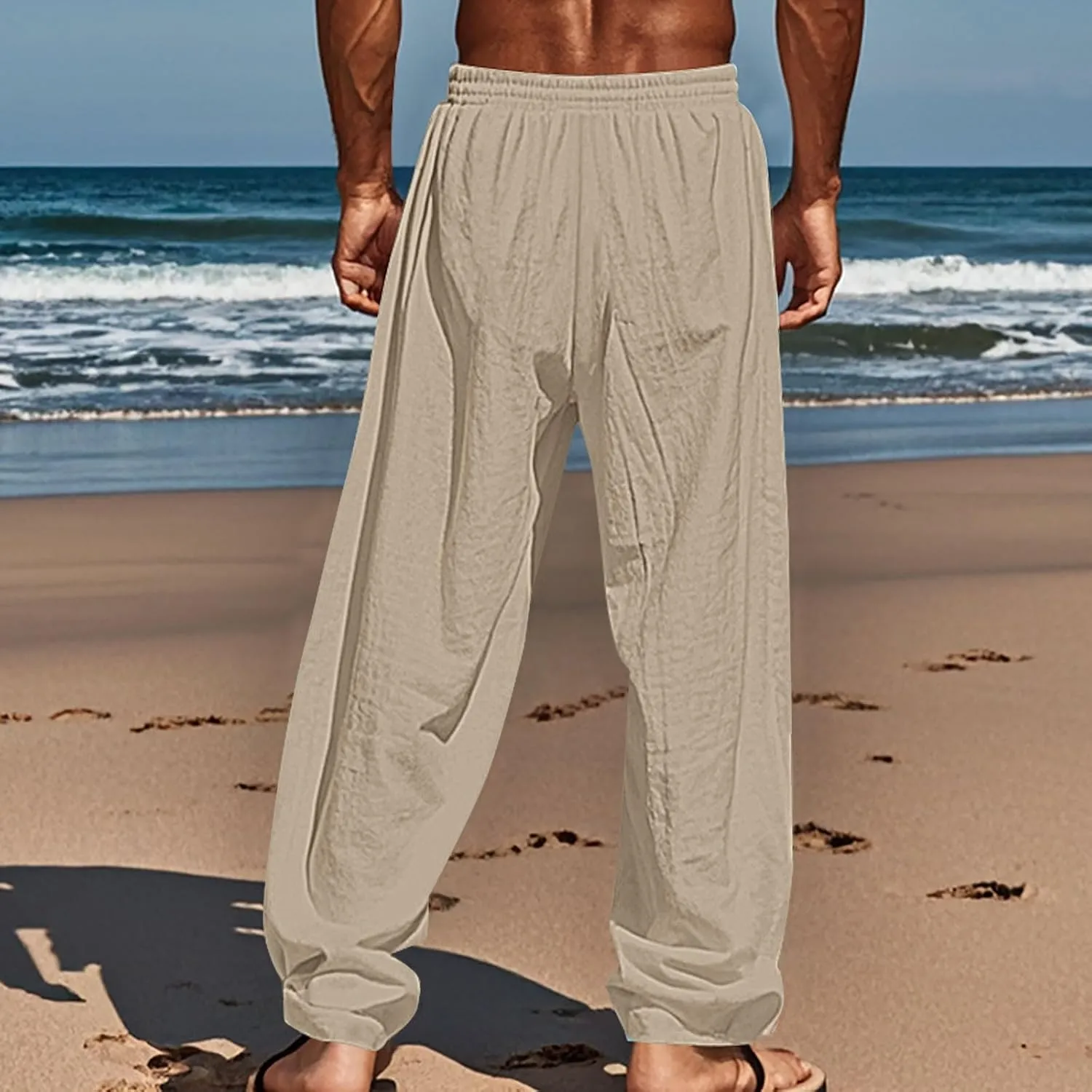 Relaxed Fit Hawaiian Tropical Leaf Pants for Men Lightweight Beach Sweatpants Comfy Lounge Graphic Vacation Drawstring