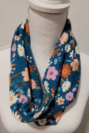 Teal Floral Single Loop Knit Infinity Scarf