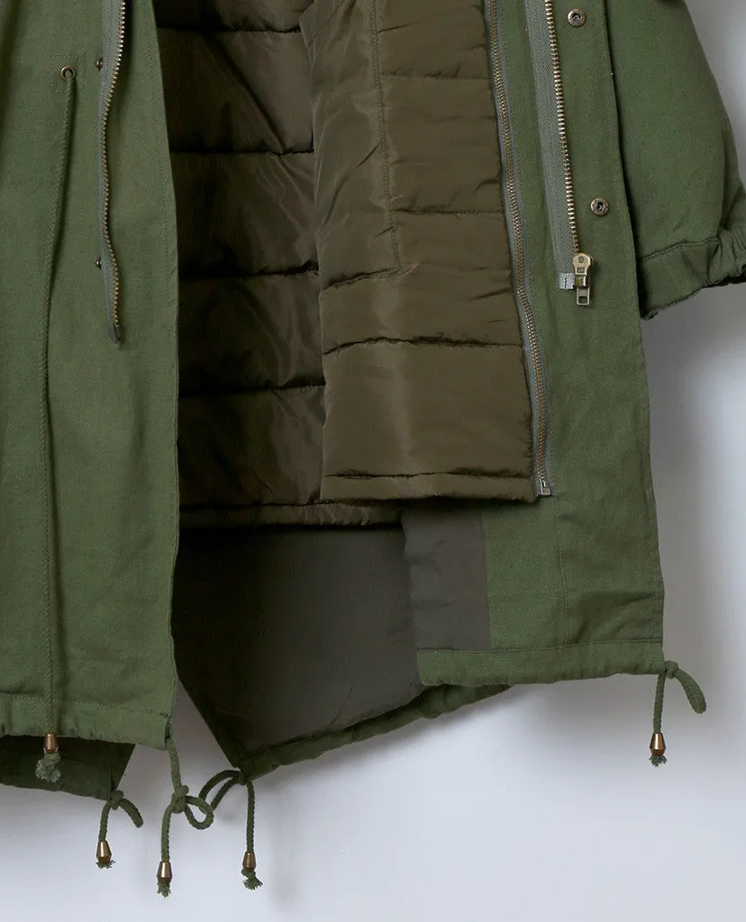Toasty and Cute Anorak Coat - Olive/Royal