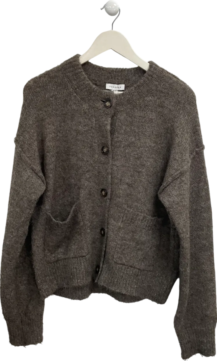 Topshop Brown Oversized Wool Blend Cardigan UK XS
