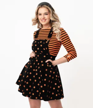 Unique Vintage Black & Orange Pumpkin Patch Corduroy Brionne Pinafore Skirt