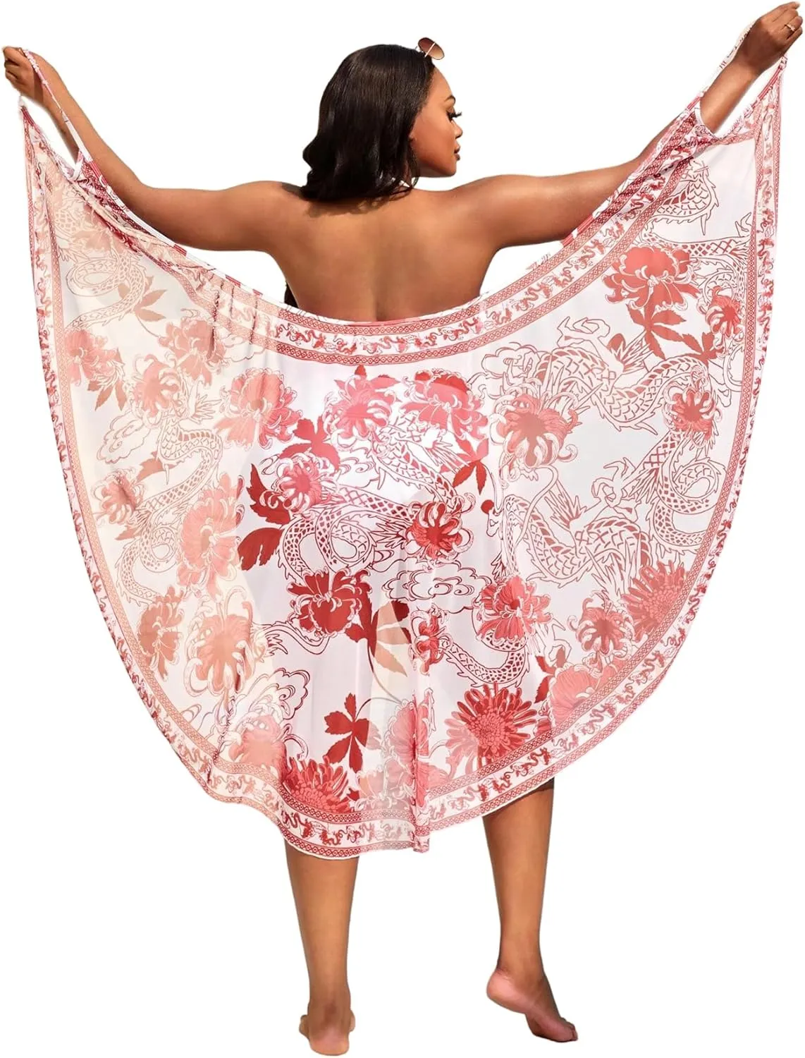 Verdusa Women's Plus Size Sarong Wraps Floral Bathing Suit Cover Up Asymmetrical Sleeveless Dress