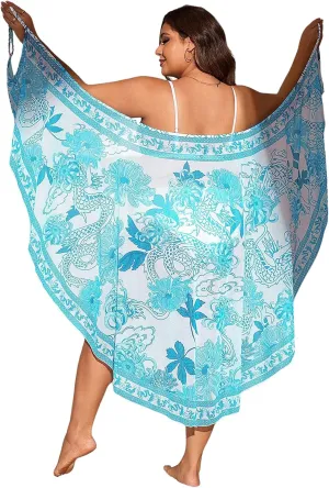 Verdusa Women's Plus Size Sarong Wraps Floral Bathing Suit Cover Up Asymmetrical Sleeveless Dress
