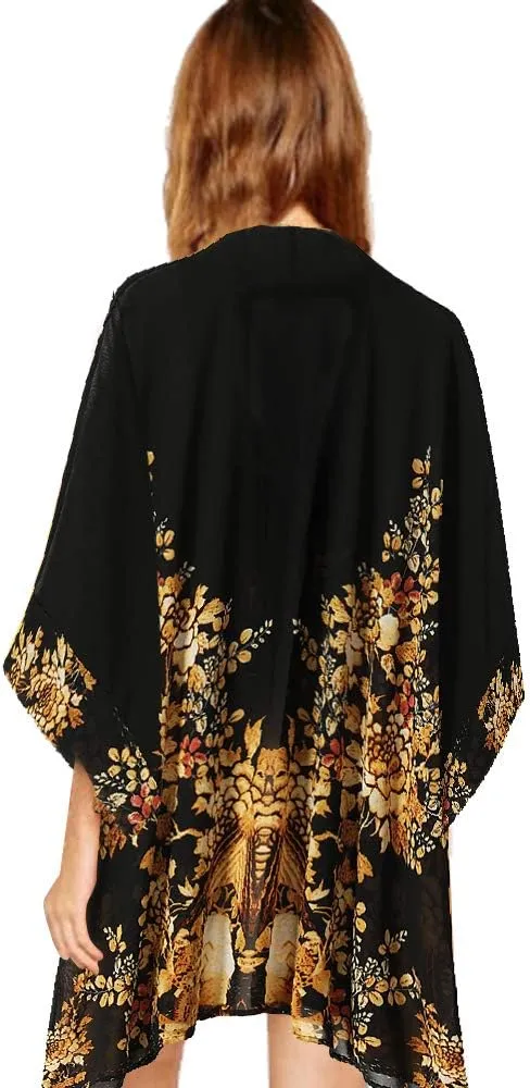 WEIYAN Women's Tops Loose Chiffon Kimono Cardigan Beach Swim Cover up Blouse