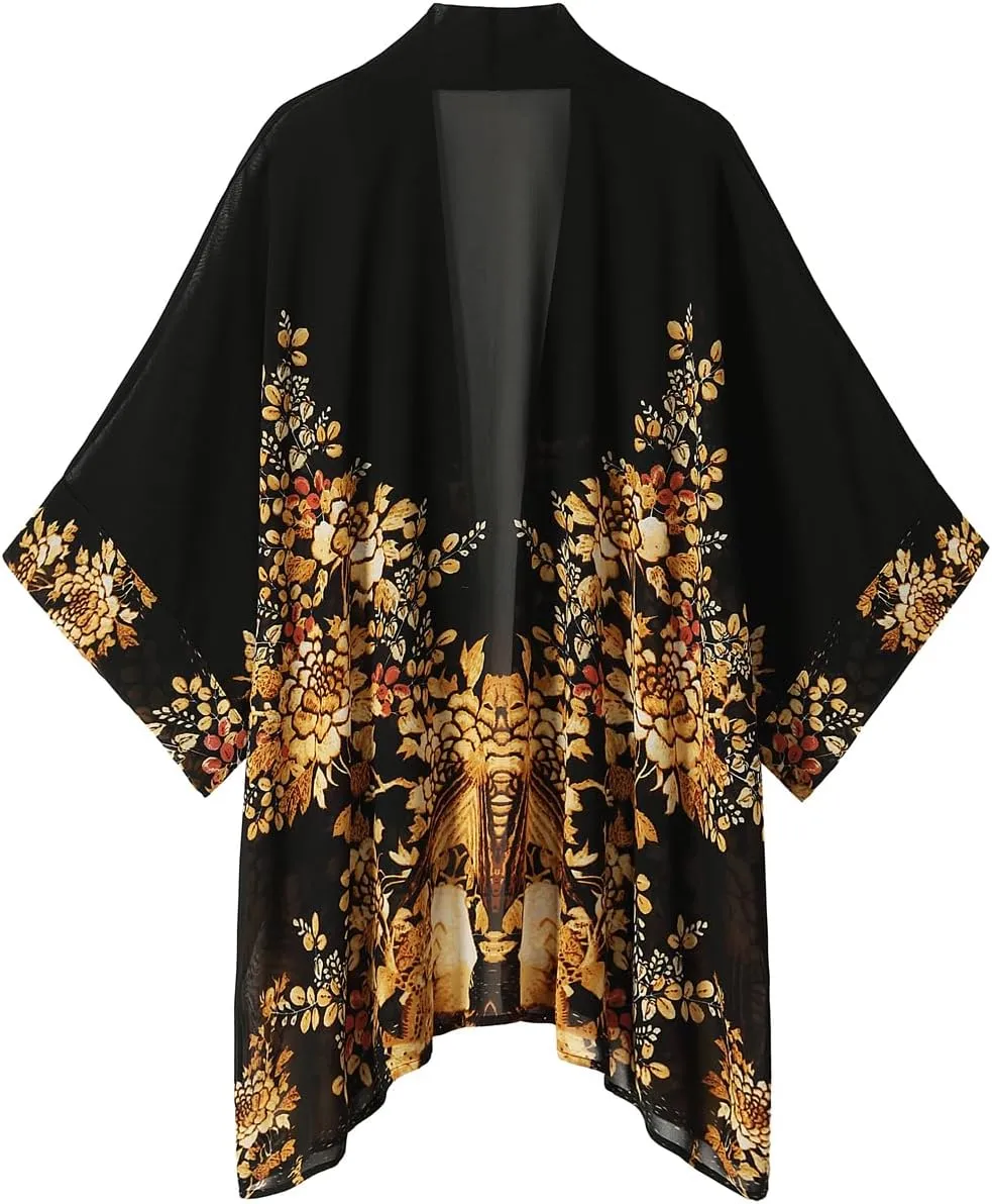 WEIYAN Women's Tops Loose Chiffon Kimono Cardigan Beach Swim Cover up Blouse