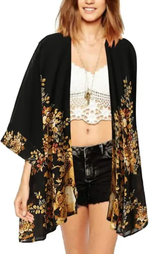 WEIYAN Women's Tops Loose Chiffon Kimono Cardigan Beach Swim Cover up Blouse