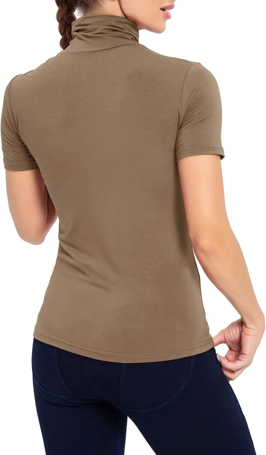 Women's Mock Turtleneck Top Short Sleeve Lightweight Active T-Shirt (S-XXL)