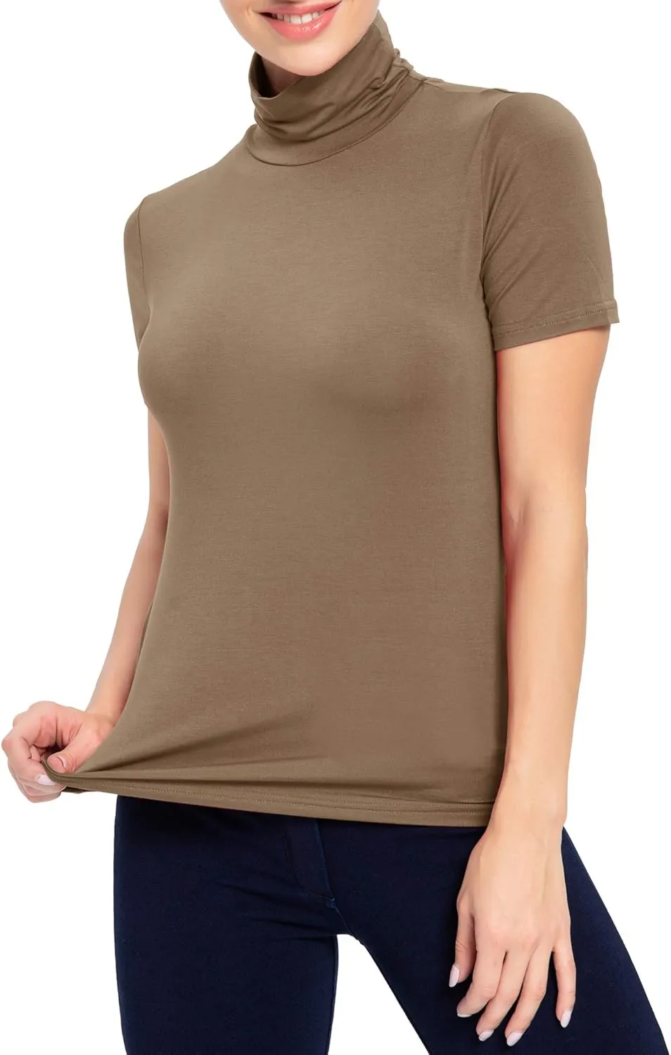 Women's Mock Turtleneck Top Short Sleeve Lightweight Active T-Shirt (S-XXL)